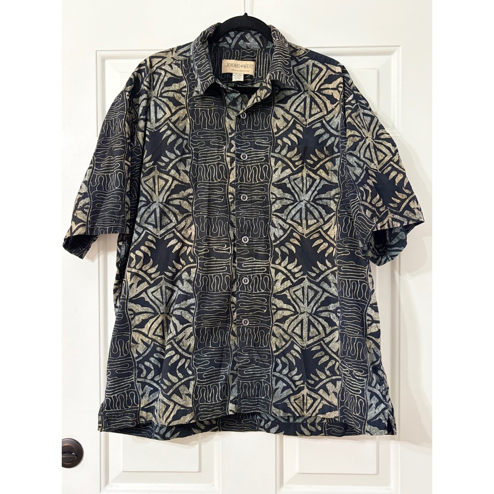 Johari West | Batik Geometric Button Down Shirt | XL || Black/Gray|